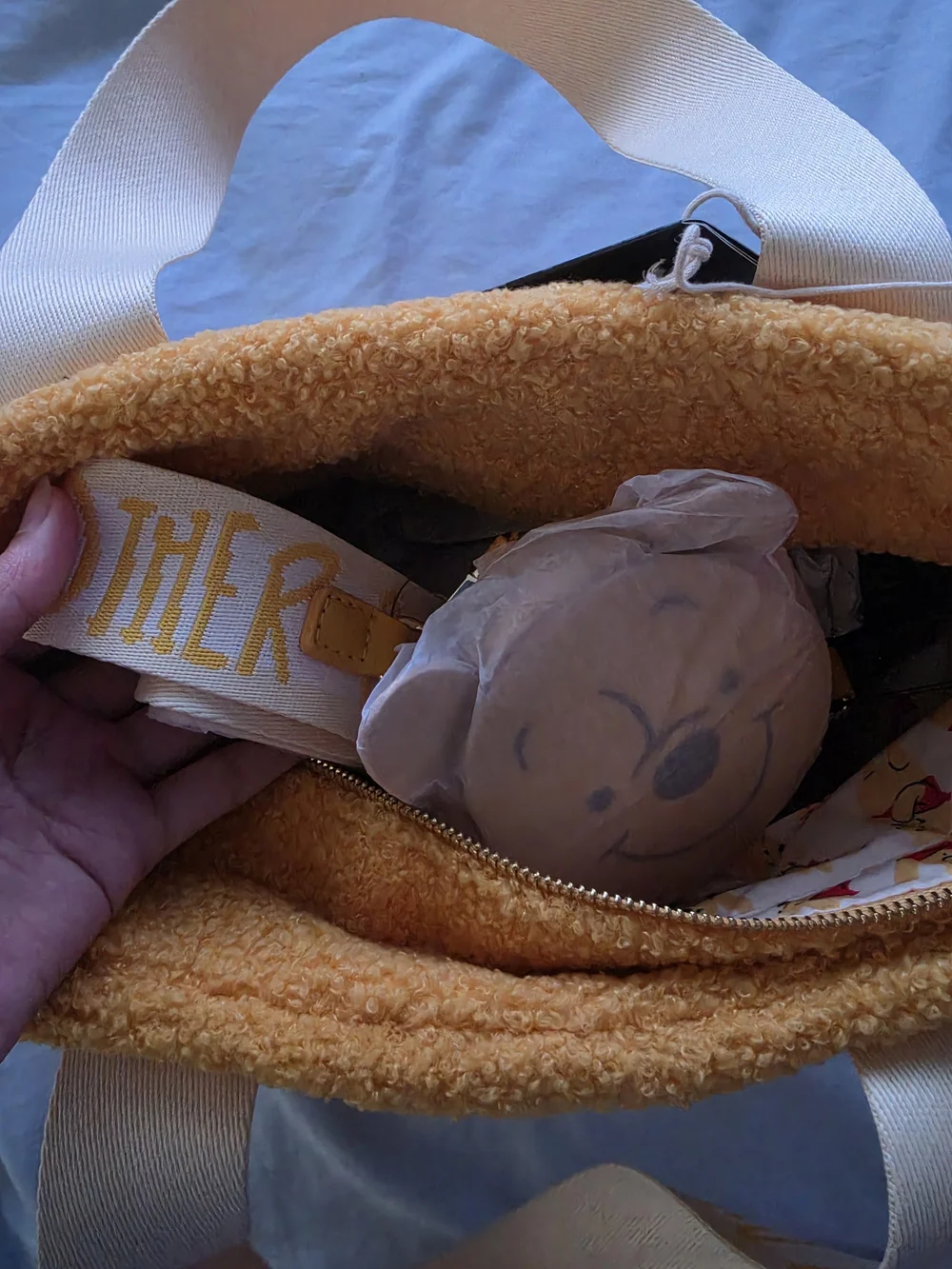 Disney Yellow Winnie the Pooh Sherpa Tote Bag with Branded Straps